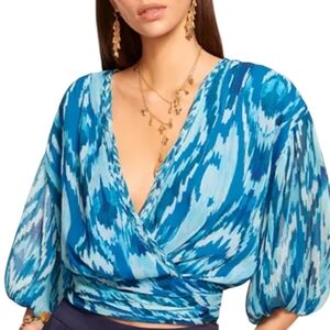 Ramy Brook Teal and Blue Patterned Blouse